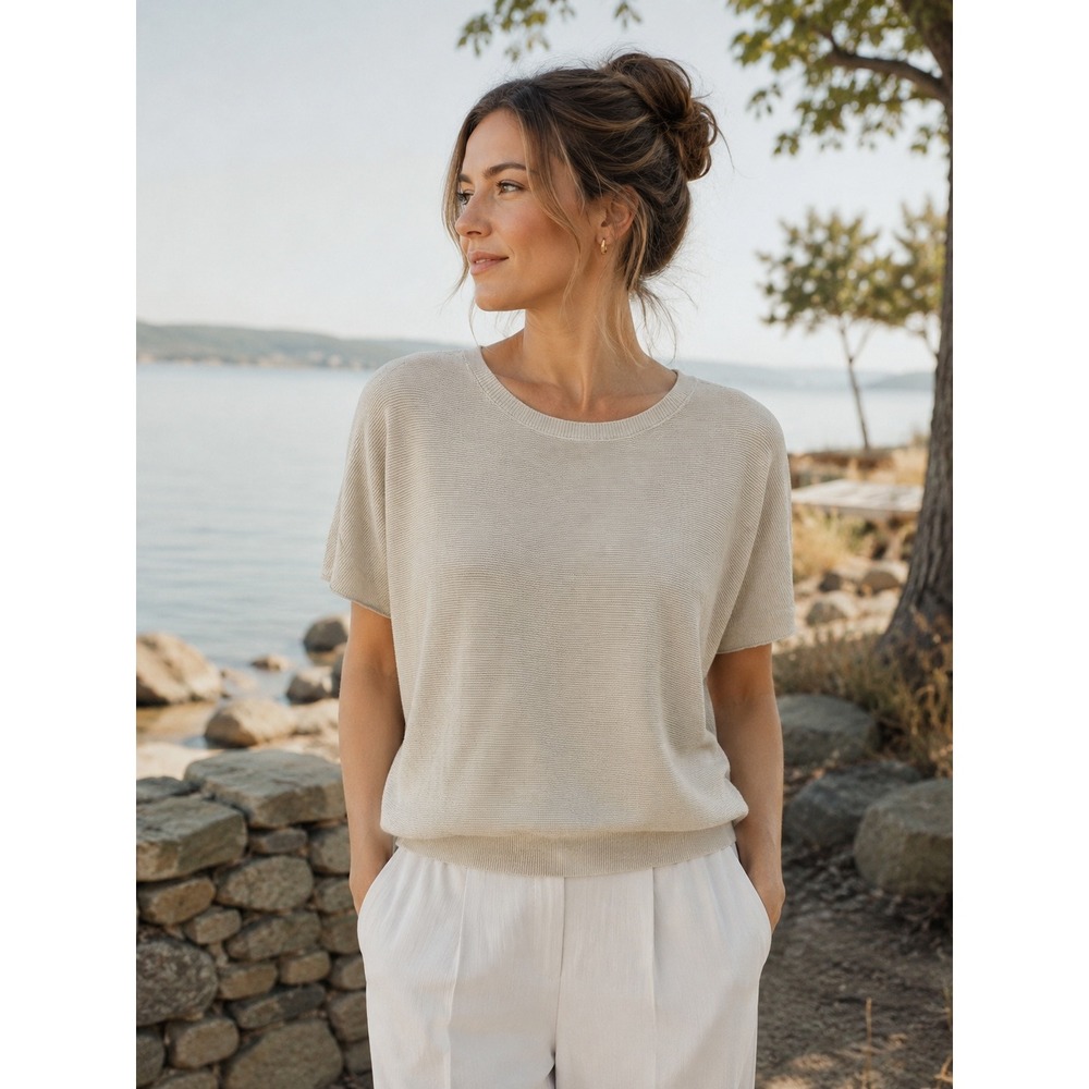 Quince Lightweight Cotton Cashmere Link-Stitch Dolman Sweater M Minimalist